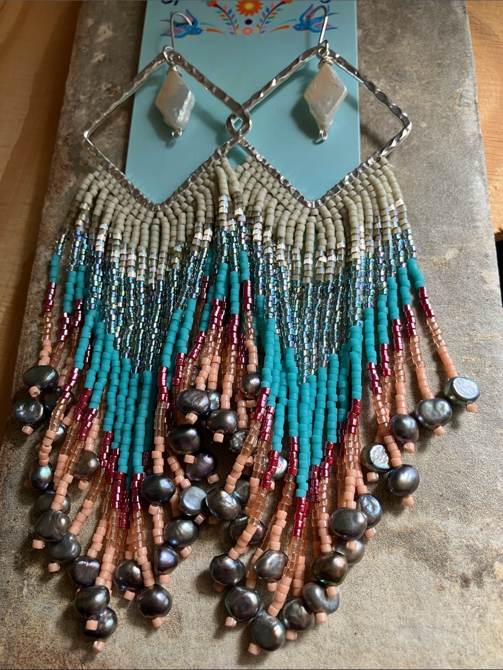 Sunset pearls fringe earrings silver